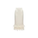 LOULOU Ivory Feather Trim Midi Skirt | Midi Skirts | Coveti