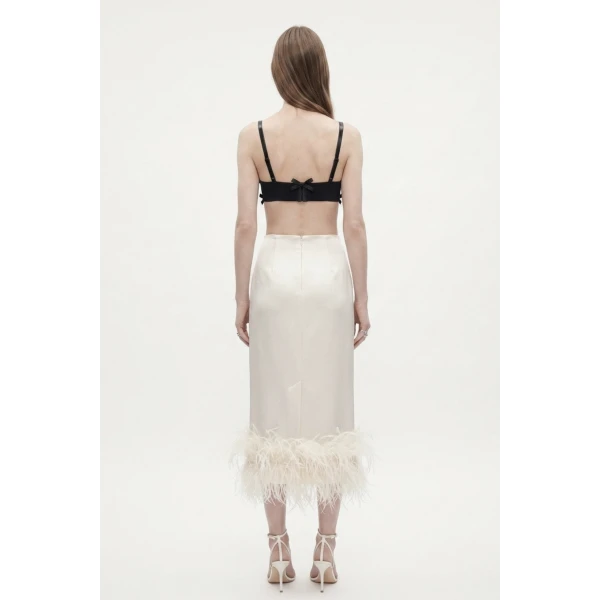 LOULOU Ivory Feather Trim Midi Skirt | Midi Skirts | Coveti