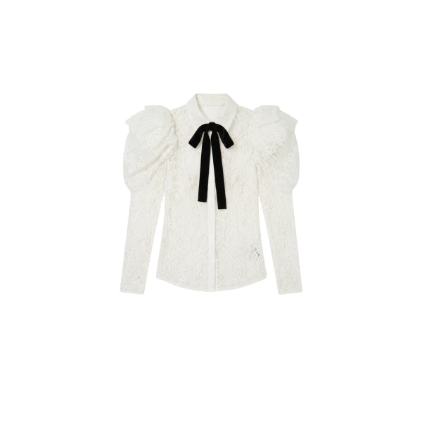 Lace Puffed Sleeve Blouse