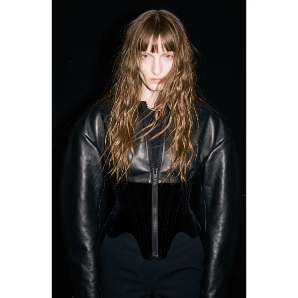 LOULOU Leather And Velvet Corset Jacket | Leather Jackets | Coveti