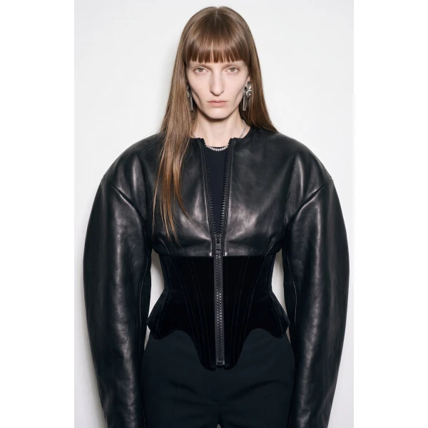 LOULOU Leather And Velvet Corset Jacket | Leather Jackets | Coveti