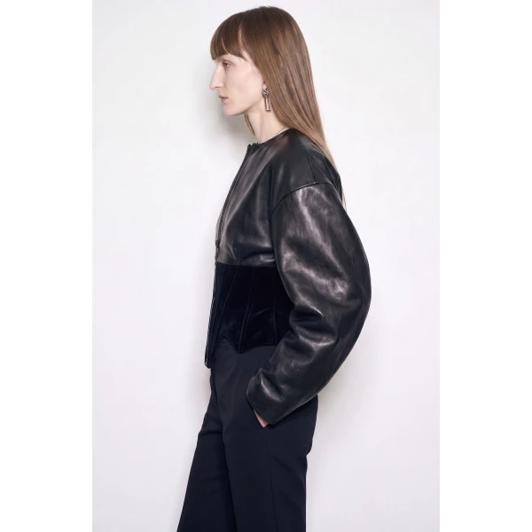 LOULOU Leather And Velvet Corset Jacket | Leather Jackets | Coveti