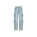 LOULOU Light Blue Crystal Cargo Denim Jeans | Denim | Coveti