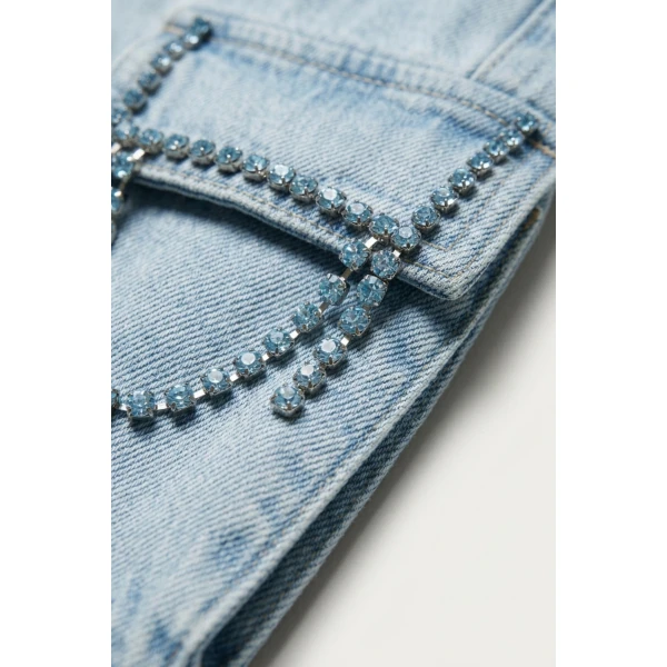 LOULOU Light Blue Crystal Cargo Denim Jeans | Denim | Coveti