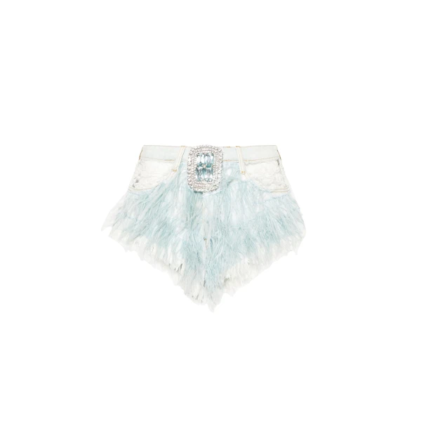 Light Blue Lace Insert Denim Shorts