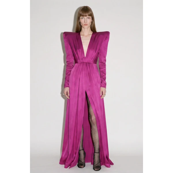 LOULOU Magenta Satin Gown | Evening Gowns | Coveti