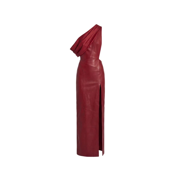 One-Shoulder Leather Maxi Dress