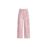 LOULOU Pink Crystal Cargo Denim Jeans | Denim | Coveti