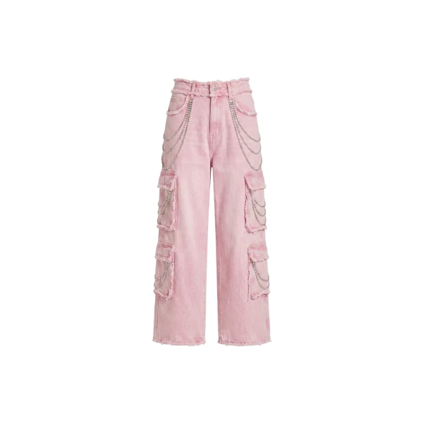 Pink Crystal Cargo Denim Jeans
