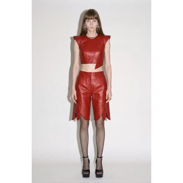 LOULOU Red Leather Bermuda Shorts | Shorts | Coveti