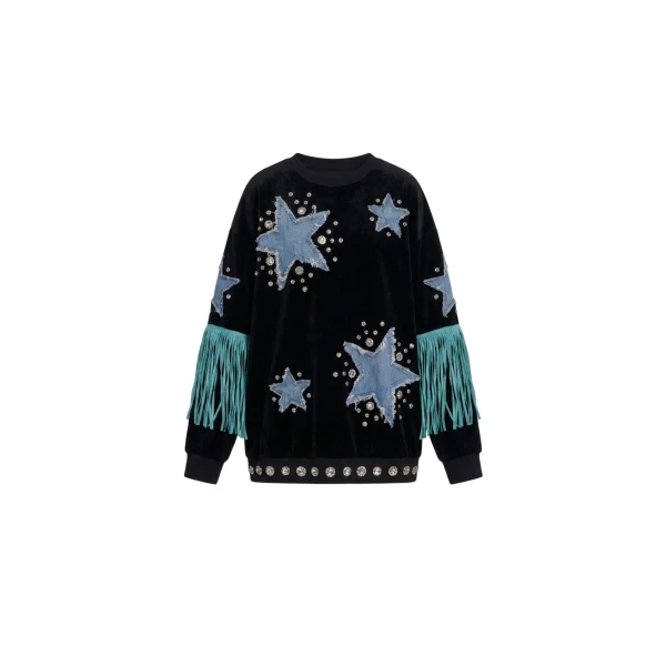 LOULOU Star Appliqué Velvet Sweatshirt | Hoodies | Coveti