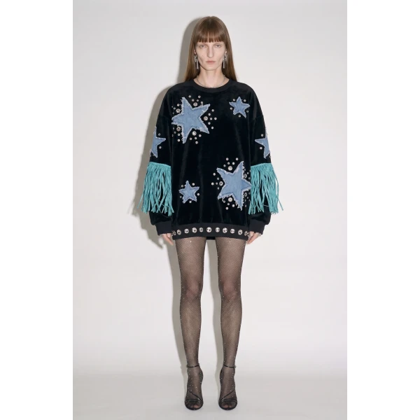 LOULOU Star Appliqué Velvet Sweatshirt | Hoodies | Coveti