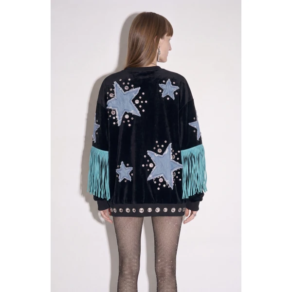 LOULOU Star Appliqué Velvet Sweatshirt | Hoodies | Coveti