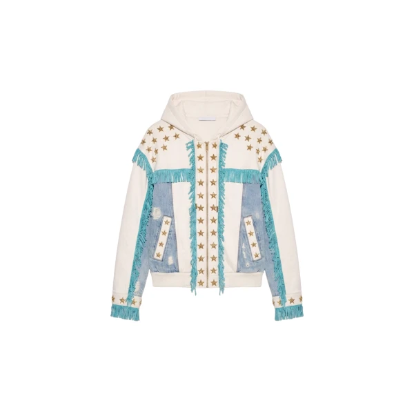 LOULOU Star Studded Fringed Zip Hoodie | Hoodies | Coveti
