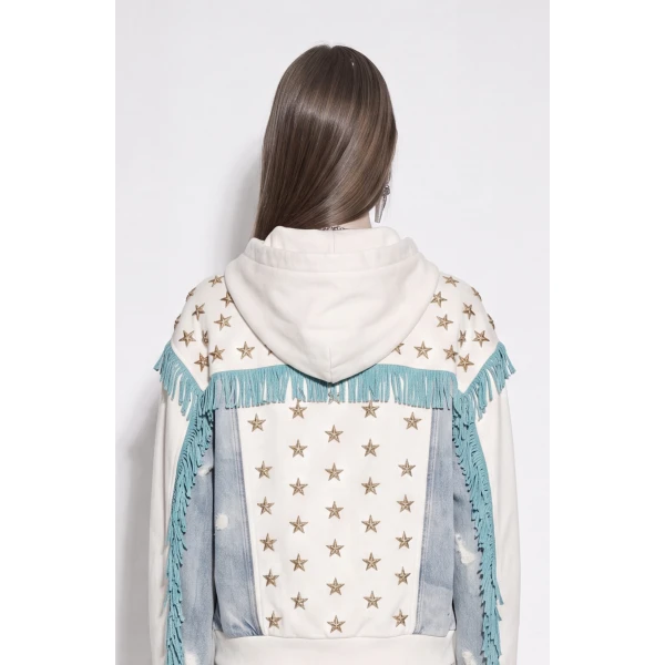LOULOU Star Studded Fringed Zip Hoodie | Hoodies | Coveti