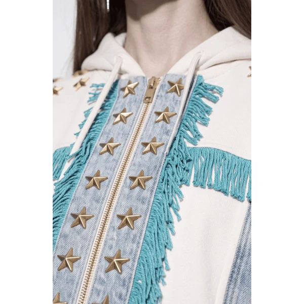 LOULOU Star Studded Fringed Zip Hoodie | Hoodies | Coveti