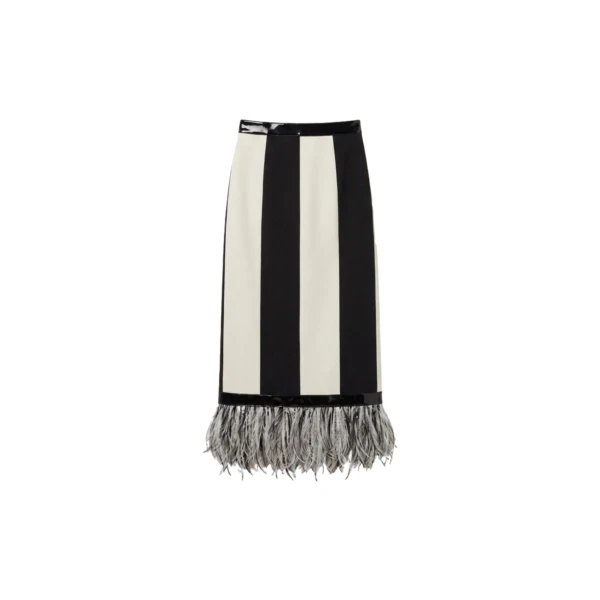 Striped Feather Trim Midi Skirt