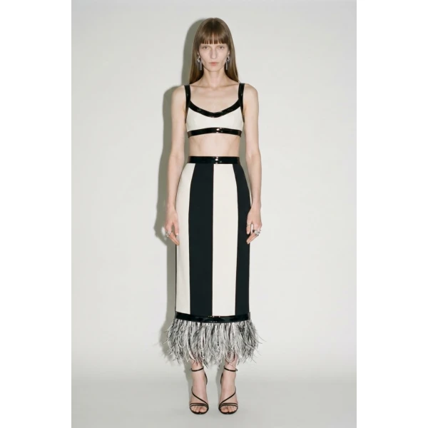 LOULOU Striped Feather Trim Midi Skirt | Midi Skirts | Coveti