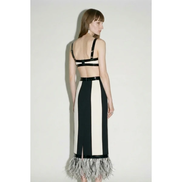 LOULOU Striped Feather Trim Midi Skirt | Midi Skirts | Coveti