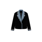 LOULOU Velvet And Denim Crystal Blazer | Blazers | Coveti