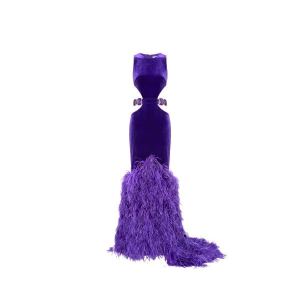 Velvet Cutout Feather Gown