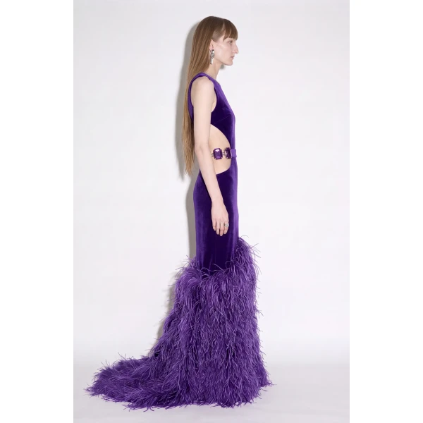 LOULOU Velvet Cutout Feather Gown | Evening Gowns | Coveti