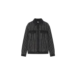 LOULOU Washed Black Crystal Striped Denim Jacket | Denim | Coveti