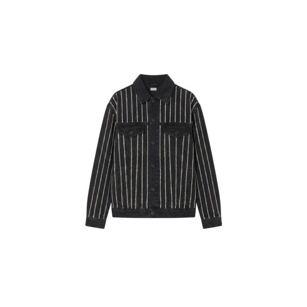 Washed Black Crystal Striped Denim Jacket