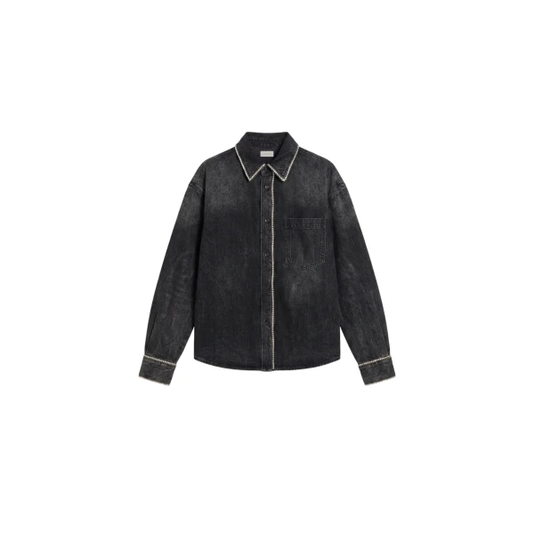 Washed Black Crystal Trim Denim Shirt