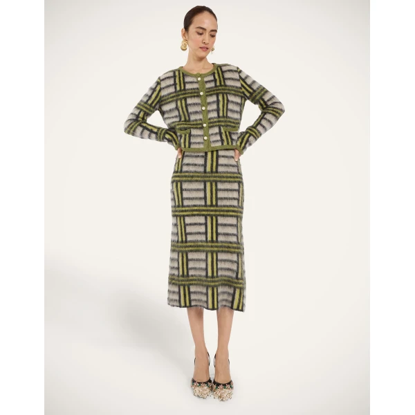 La DoubleJ All-In Skirt in Kells Check Ecru, Light Green, and Black, view 2