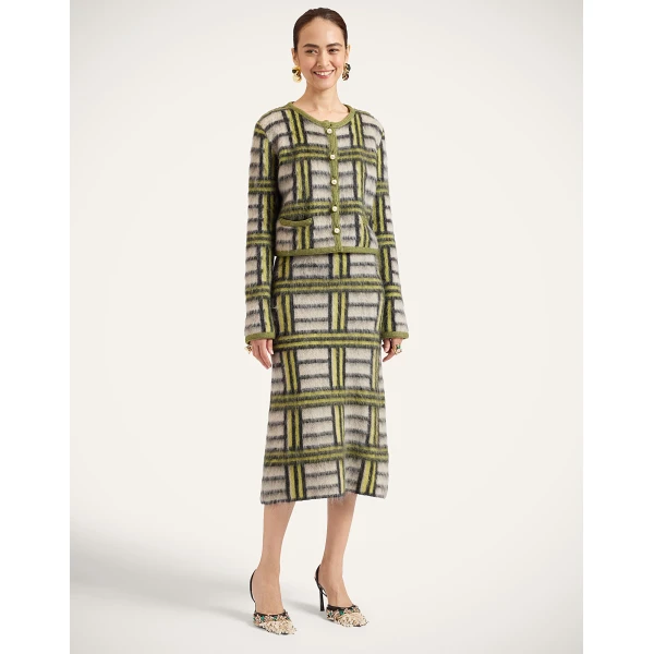 La DoubleJ All-In Skirt in Kells Check Ecru, Light Green, and Black, view 4