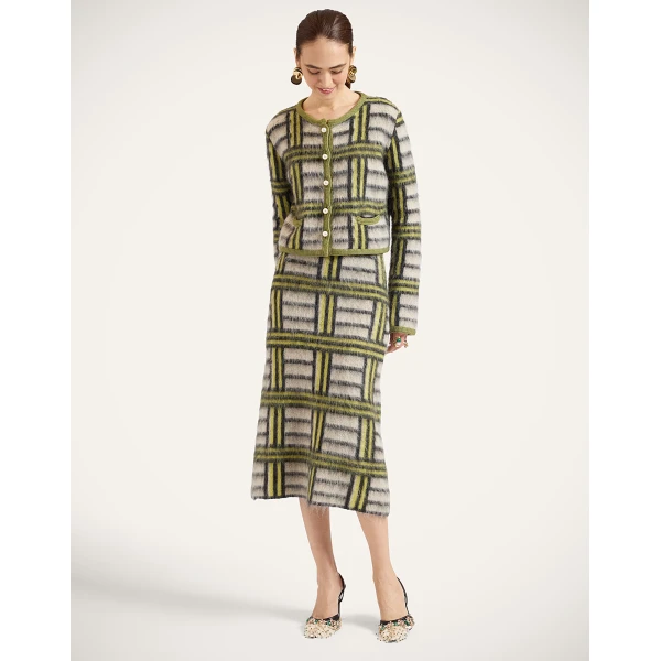 La DoubleJ All-In Skirt in Kells Check Ecru, Light Green, and Black, view 5