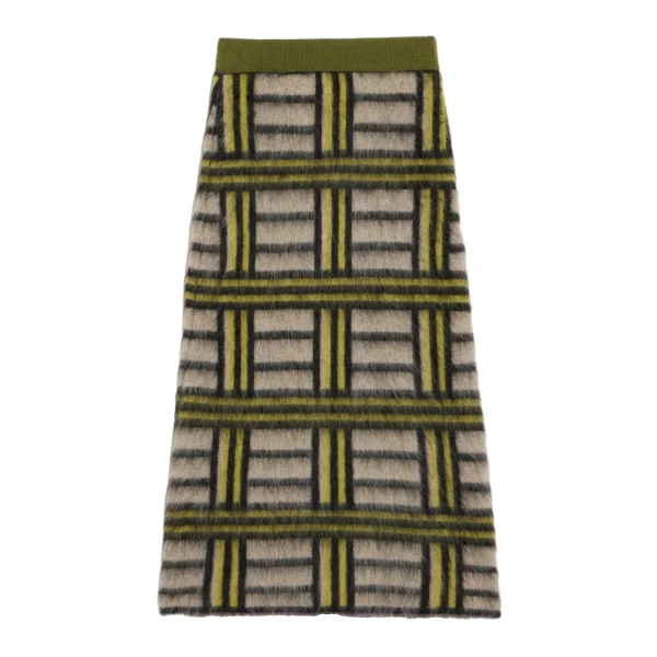 All-In Skirt in Kells Check Ecru, Light Green, and Black