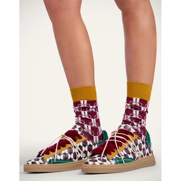 La DoubleJ All Time Socks in La DoubleJ Monogram Bordeaux, view 2