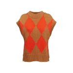 La DoubleJ Argyle Gilet in Camel / Orange | Knitwear | Coveti