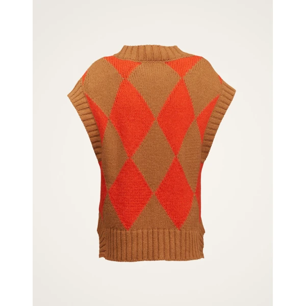 La DoubleJ Argyle Gilet in Camel / Orange | Knitwear | Coveti