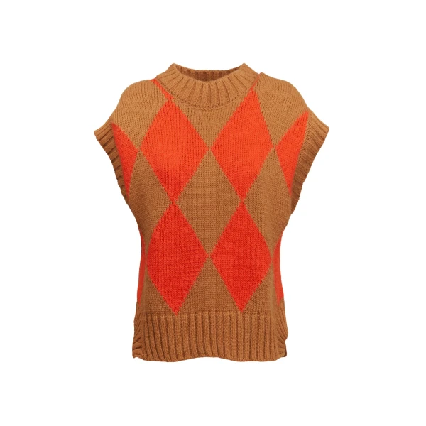Argyle Gilet in Camel / Orange