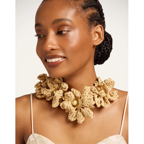 La DoubleJ Bonanza Choker in Beige Cotton Crochet, view 2