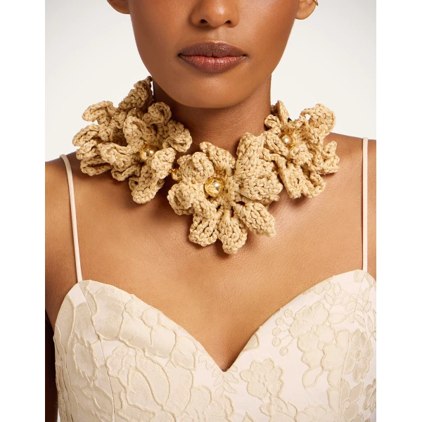 La DoubleJ Bonanza Choker in Beige Cotton Crochet, view 3