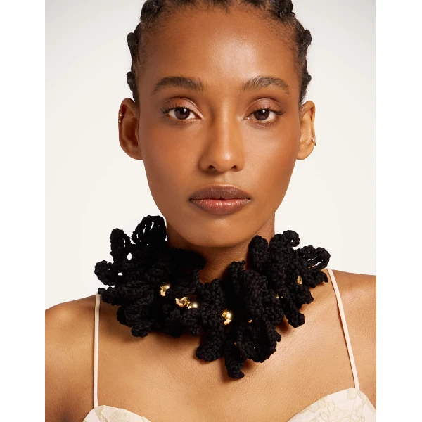 La DoubleJ Bonanza Choker in Black Cotton Crochet at Coveti