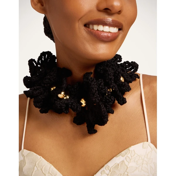 La DoubleJ Bonanza Choker in Black Cotton Crochet at Coveti