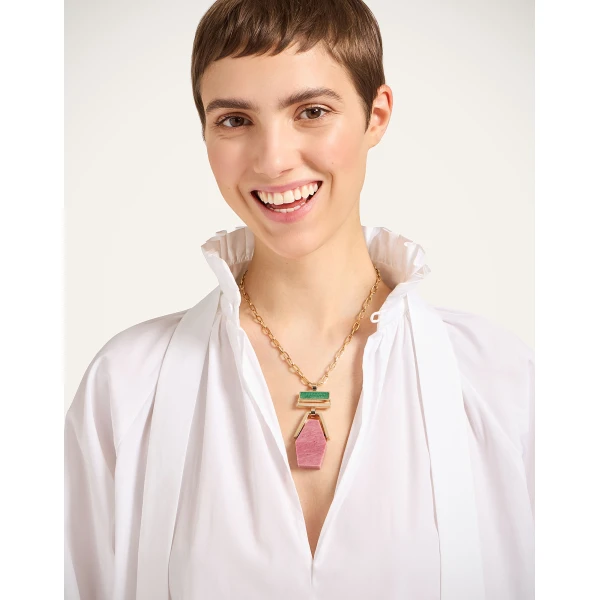 La DoubleJ Bridge Portal Necklace in 24K Gold Plate & Thulite at Coveti