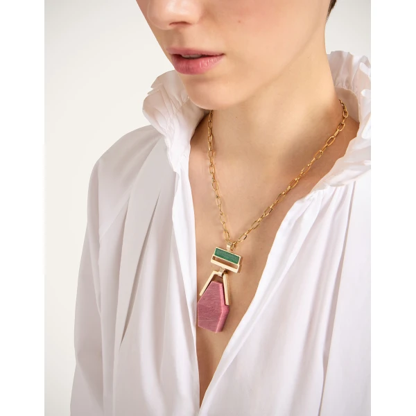 La DoubleJ Bridge Portal Necklace in 24K Gold Plate & Thulite at Coveti