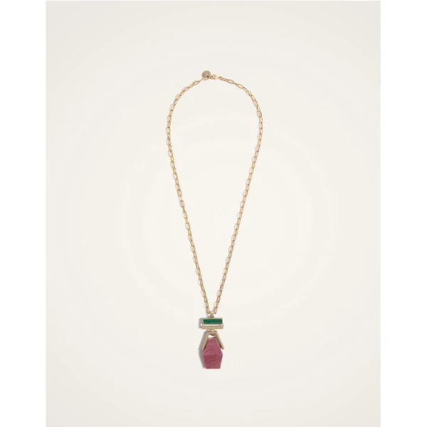 La DoubleJ Bridge Portal Necklace in 24K Gold Plate & Thulite at Coveti