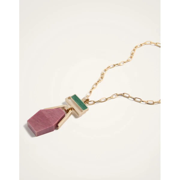 La DoubleJ Bridge Portal Necklace in 24K Gold Plate & Thulite at Coveti