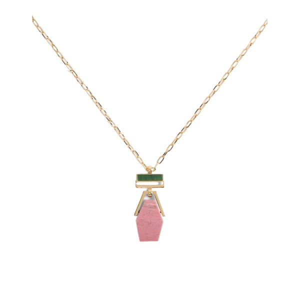 La DoubleJ Bridge Portal Necklace in 24K Gold Plate & Thulite at Coveti