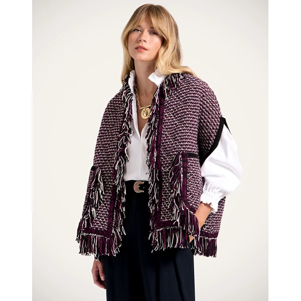 La DoubleJ Camelia Cape in Multicolor Purple & Ivory | Jackets | Coveti