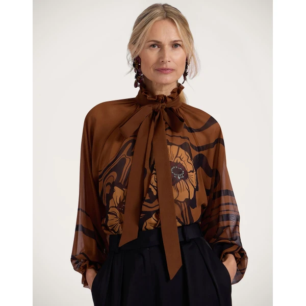 La DoubleJ Cerere Blouse in Big Blooms Brown | Blouse | Coveti