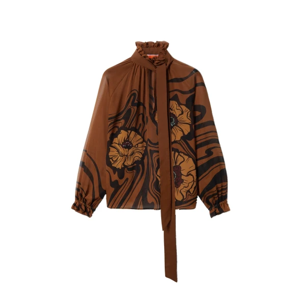 La DoubleJ Cerere Blouse in Big Blooms Brown | Blouse | Coveti