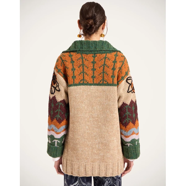 La DoubleJ Chalet Cardigan in Multicolor Camel & Lilac, view 3